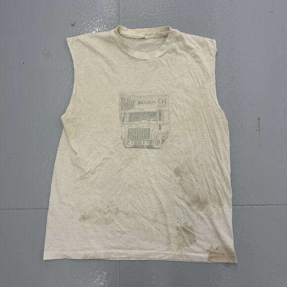 Vintage 60s Branch Delivery Water Print White Tank Top - Picture 1 of 3